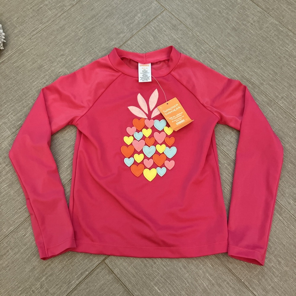 Gymboree Girls Hot Pink Pineapple Heart Rashguard Swim Shirt Size‎ Small 5-6 New
